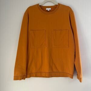 COS 100% Cotton Orange Double Front Chest Pocket Crewneck Sweatshirt Size Medium